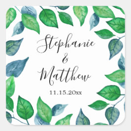 Pegatina Cuadrada Vegetación pintada Foliage Watercolaves Boda