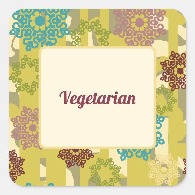 Pegatina Cuadrada Vegetarian Urban Floral Dietary Needs (Anverso)