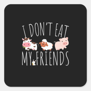 Pegatina Cuadrada Vegetariano, no como a mis amigos