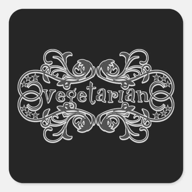 Pegatina Cuadrada Vegetariano Vintage (Anverso)