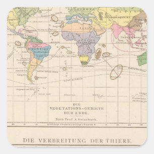 Pegatina Cuadrada Vegetationsgebiete, mapa del atlas de Thiere