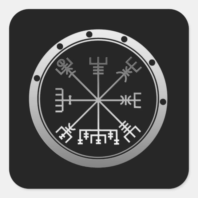 Pegatina Cuadrada Vegvisir Viking Compass (Anverso)
