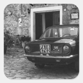 Pegatina Cuadrada Vehículo FIAT de época en Italia monocromo