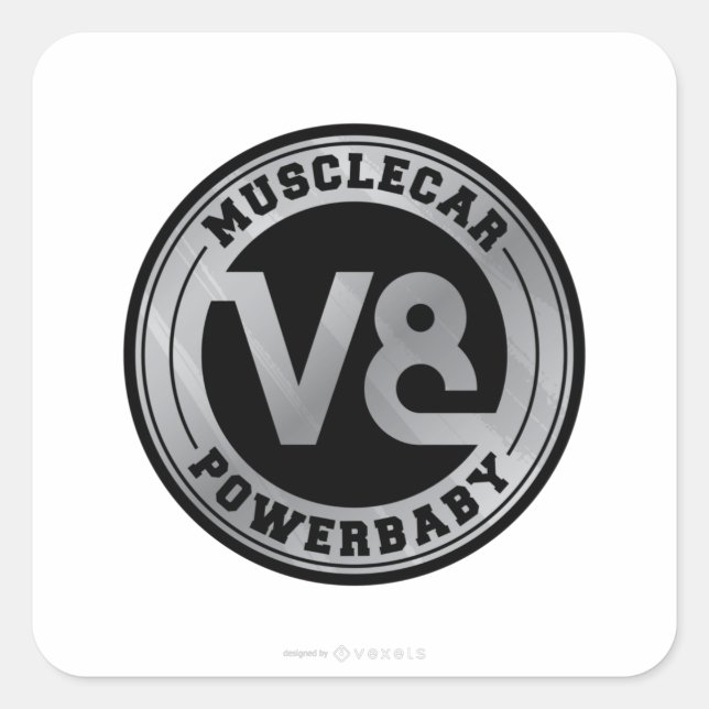 Pegatina Cuadrada Vehículo muscular V8 (Anverso)