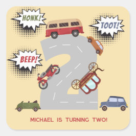 Pegatina Cuadrada Vehículos retro de pitido de hongos vehículos de s