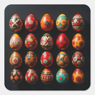 Pegatina Cuadrada Veinte Huevos de Pascua de Tono Cálido