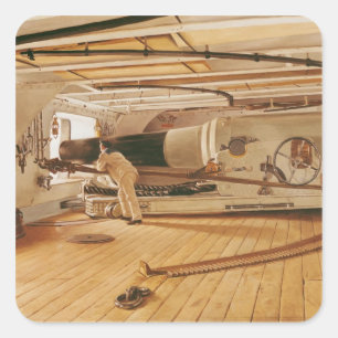 Pegatina Cuadrada Veintisiete cañones de la libra en un acorazado