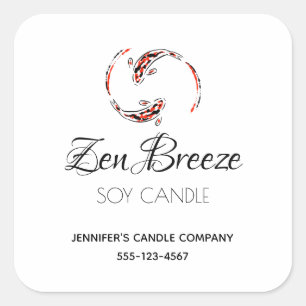 Pegatina Cuadrada Vela artística japonesa de pescado Koi negro y roj