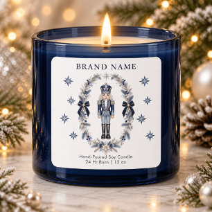 Pegatina Cuadrada Vela de Navidad Cascanueces Azul y Corona de Invie
