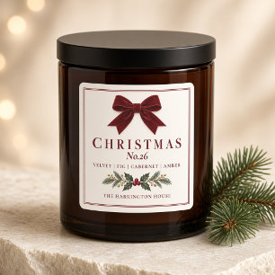 Pegatina Cuadrada Vela de Navidad con Lazo de Borgoña Personalizado