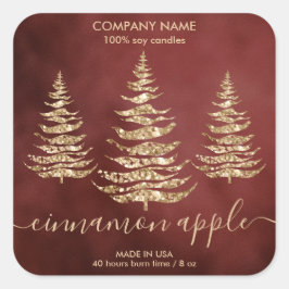 Pegatina Cuadrada Vela de Navidades de pino Purpurina de oro de Moda