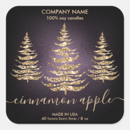 Pegatina Cuadrada Vela de Navidades de pino Purpurina de oro de Moda