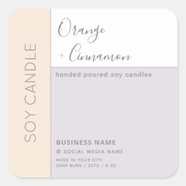 Pegatina Cuadrada Vela de soja con tipografía simple y elegante de b