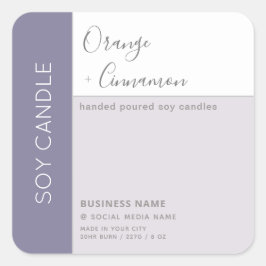 Pegatina Cuadrada Vela de soja de tipografía de bloque de color eleg