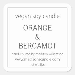 Pegatina Cuadrada Vela de Soja   Gris y Blanco Minimalista Simple
