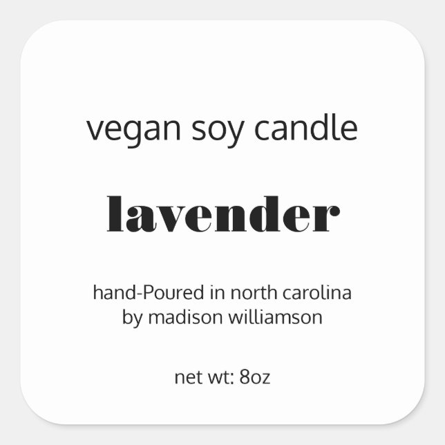 Pegatina Cuadrada Vela de soja | Personalizado blanco y negro simple (Anverso)