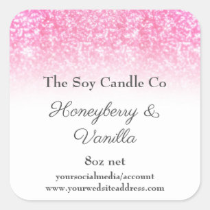 Pegatina Cuadrada Vela de soja Purpurina rosa personalizado de 3 pul