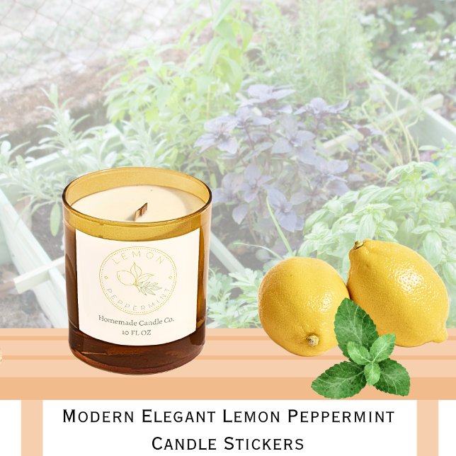 Pegatina Cuadrada Vela elegante moderna de limón y menta (Modern Elegant Lemon Peppermint Candle Square Sticker)