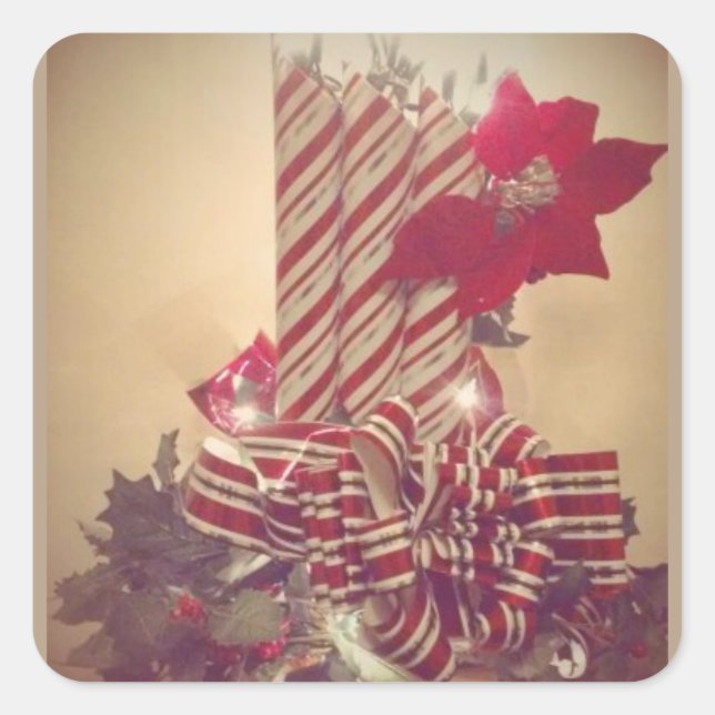 Pegatina Cuadrada Vela feriada beribbonada (Anverso)