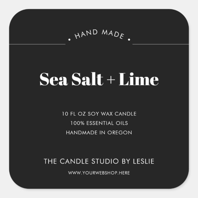 Pegatina Cuadrada Vela moderna de empaque negro sólido mínimo (Anverso)