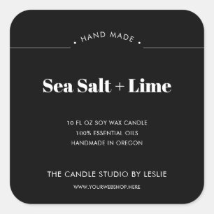 Pegatina Cuadrada Vela moderna de empaque negro sólido mínimo