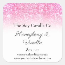 Pegatina Cuadrada Vela Personalizada Rosa con Brillo 3 pulgadas
