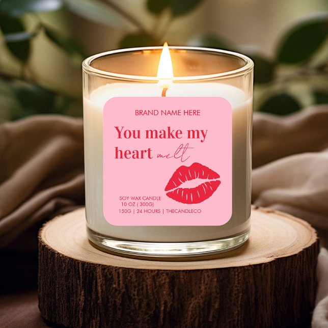 Pegatina Cuadrada Vela personalizada | San Valentín rojo y rosa (Subido por el creador)