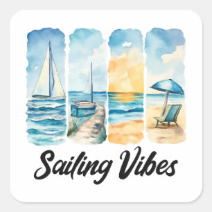 Pegatina Cuadrada Vela: Siente el océano
