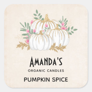 Pegatina Cuadrada Velas acuáticas de calabazas blancas y doradas