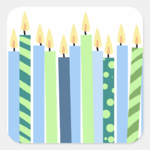 Pegatina Cuadrada Velas azules y amarillas Boys cumpleaños
