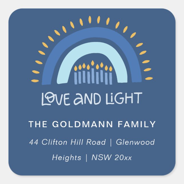 Pegatina Cuadrada Velas de arcoiris azules dirección de Hanukkah de  (Anverso)