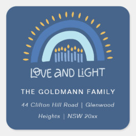 Pegatina Cuadrada Velas de arcoiris azules dirección de Hanukkah de