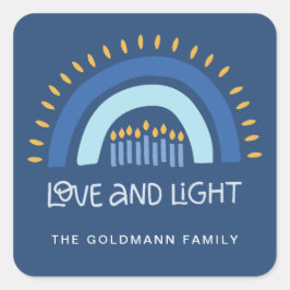 Pegatina Cuadrada Velas de arcoiris azules simples Hanukkah amor y l