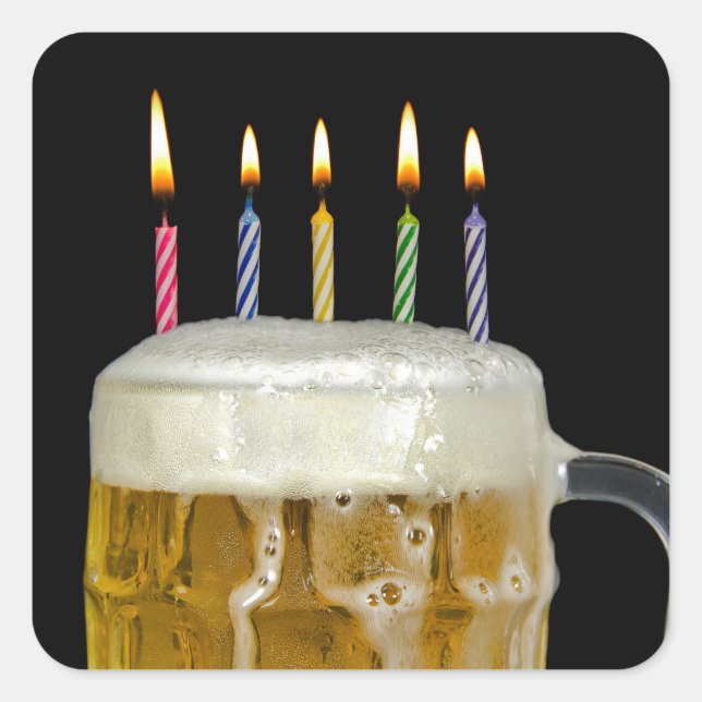 Pegatina Cuadrada Velas de cumpleaños en la jarra de cerveza (Anverso)