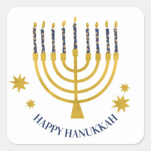 Pegatina Cuadrada Velas de Menorah Felices Hanukkah