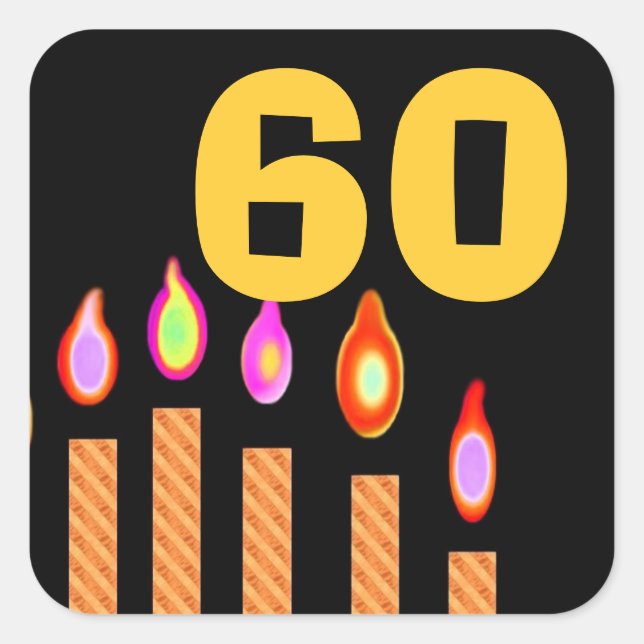 Pegatina Cuadrada Velas de oro 60 cumpleaños (Anverso)