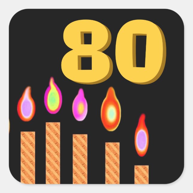 Pegatina Cuadrada Velas de oro 80 cumpleaños (Anverso)