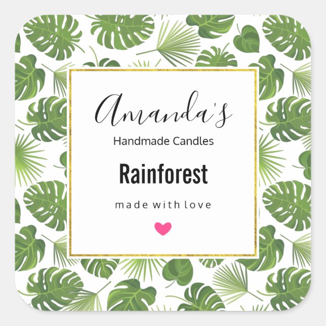 Pegatina Cuadrada Velas de patrón de hojas tropicales verdes elegant (Anverso)