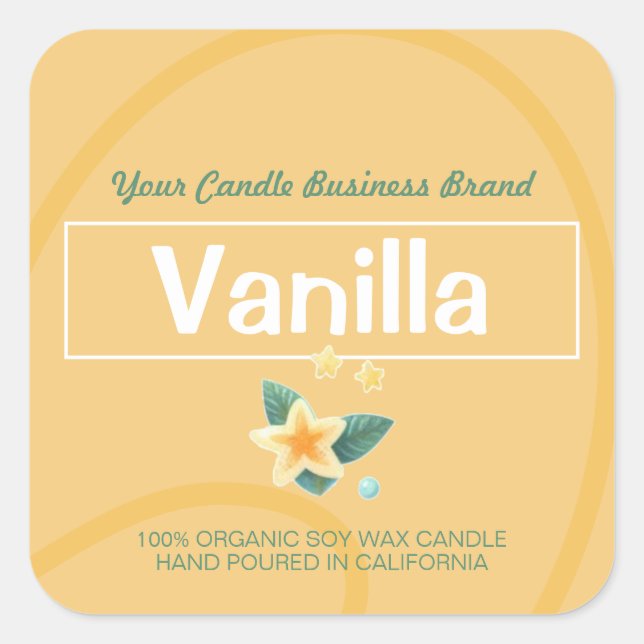 Pegatina Cuadrada Velas de soja modernas de estilo vainilla amarillo (Anverso)