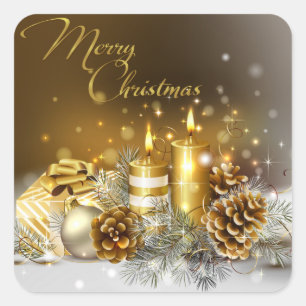 Pegatina Cuadrada Velas doradas Feliz Navidad