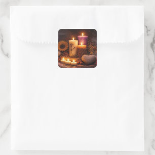 Pegatina Cuadrada Velas Mágicas Místicas Corazón Roca
