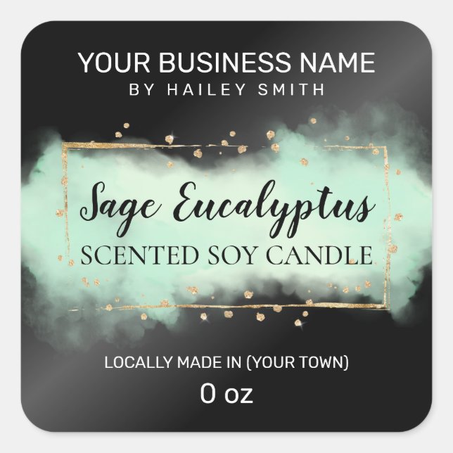 Pegatina Cuadrada Velas modernas de soja con olor verde negro y tint (Anverso)