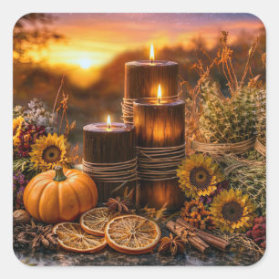 Pegatina Cuadrada Velas y Mabon de la cosecha Equinoccio de otoño