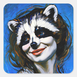 Pegatina Cuadrada "Velka Teyani" un tramposo de mapache