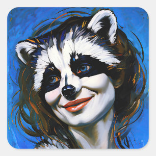 Pegatina Cuadrada "Velka Teyani" un tramposo de mapache