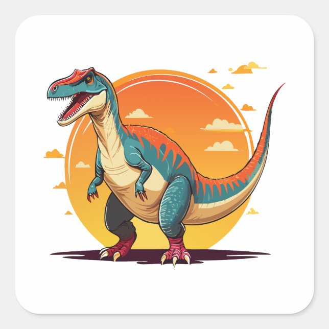 Pegatina Cuadrada Velociraptor (Anverso)