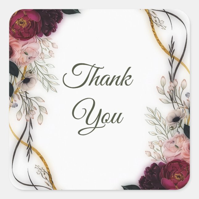 Pegatina Cuadrada Velvet Plum Garden Floral Greenery Wedding  (Anverso)