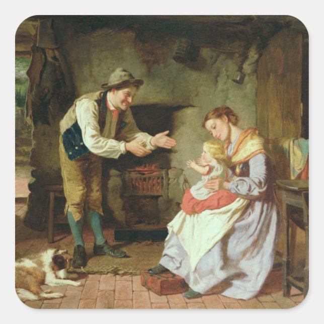 Pegatina Cuadrada Ven a papá (Anverso)