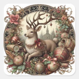 Pegatina Cuadrada Venado con decoración