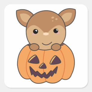 Pegatina Cuadrada Venado En Calabaza Dulce Cerveza Feliz Halloween